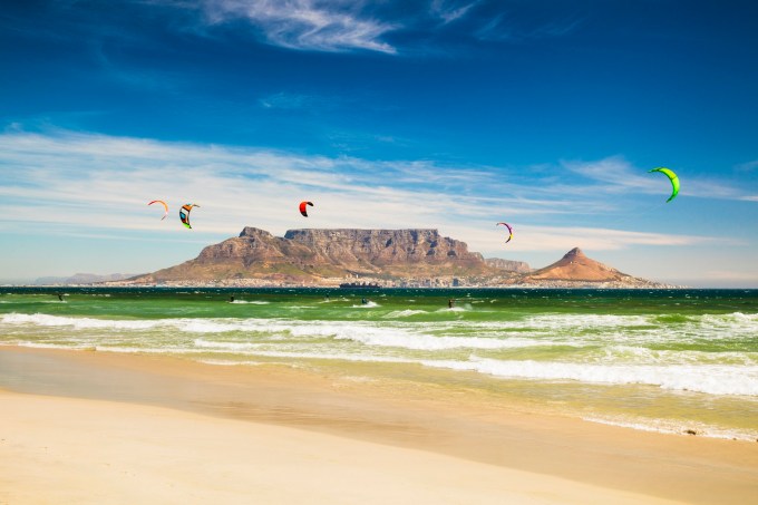 Kitebarding near Table Mountain and Cape Town in South Africa
