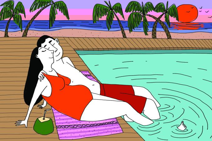 Ilustração de casal na piscina