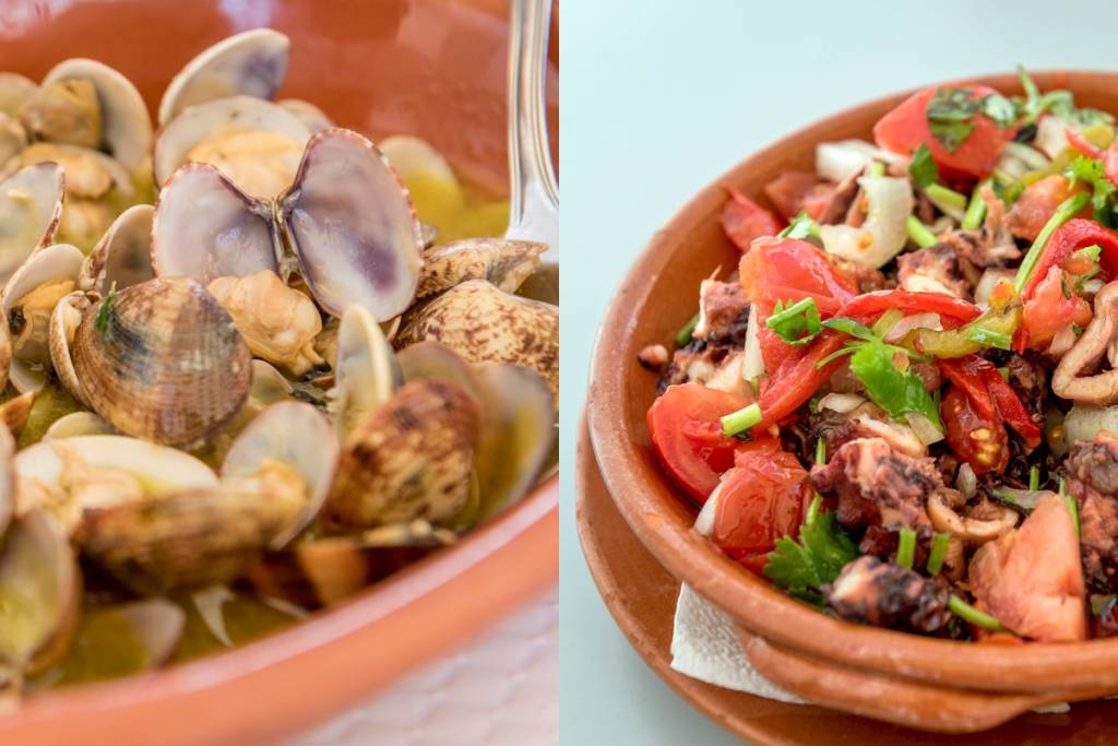 Amêijoas à Bulhão Pato e saladinha de lulas do restaurante Zé Inácio: para arrematar o dia