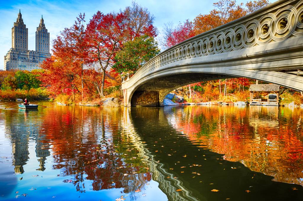 O Central Park e seus muitos muitos tons de vermelho no outono. Crédito: