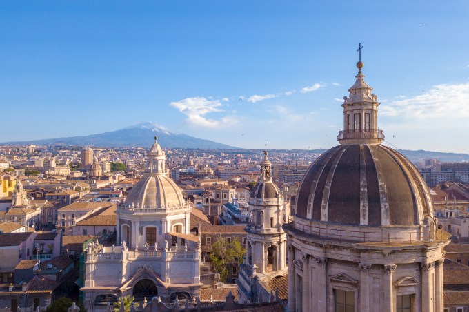 Beautiful aerial view of the Catania city near the main Cathedral