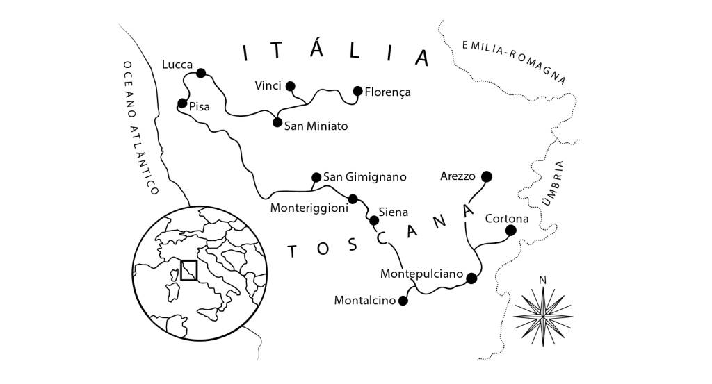Mapa do roteiro pela Toscana