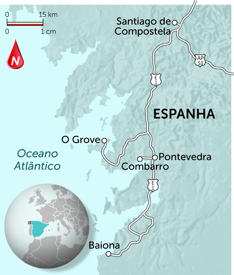 Mapa da região da Galícia, norte da Espanha