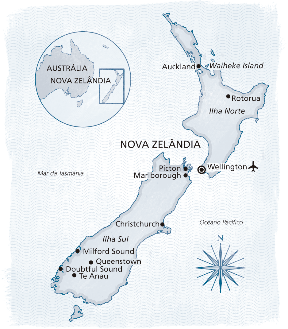 Mapa da rota Nova Zelandia