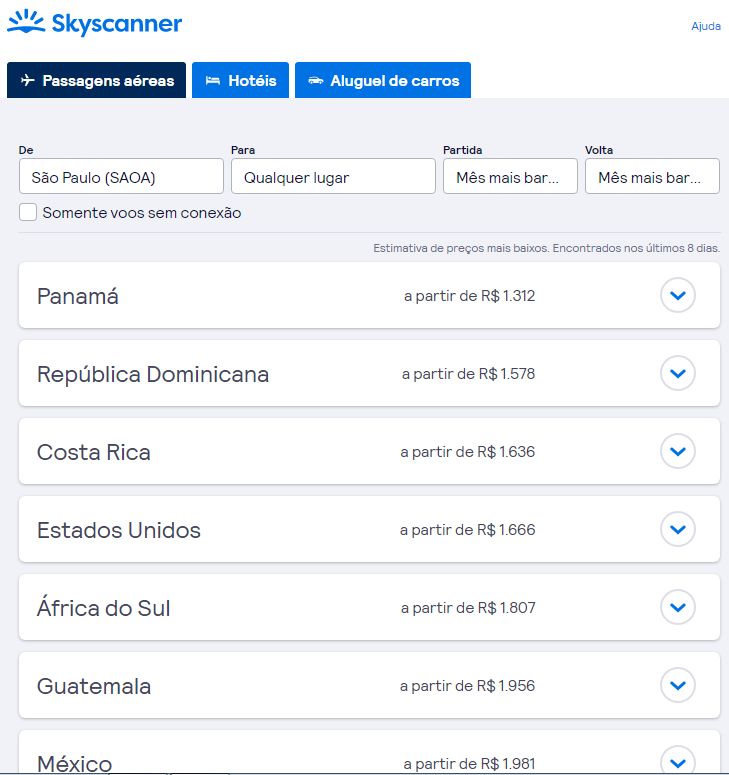 qualquer lugar Skyscanner