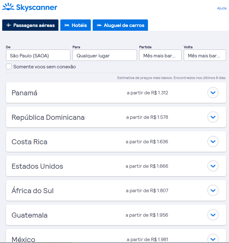 qualquer lugar Skyscanner qualquer lugar Skyscanner