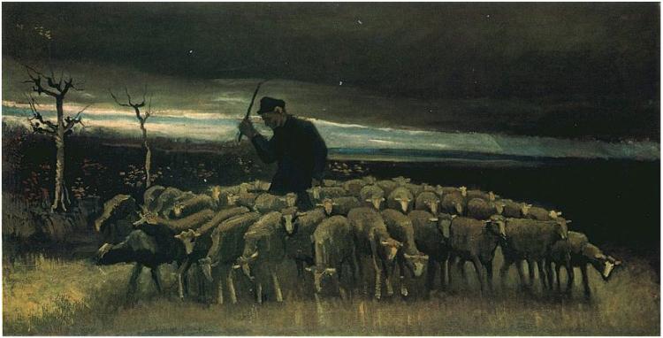 Van_Gogh_-_Shepherd_with_a_Flock_of_Sheep – creative commons Quadro Pastor com rebanho de ovelhas