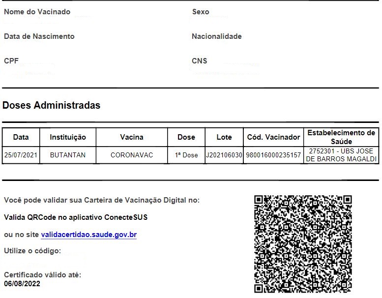 Certificado de vacinação