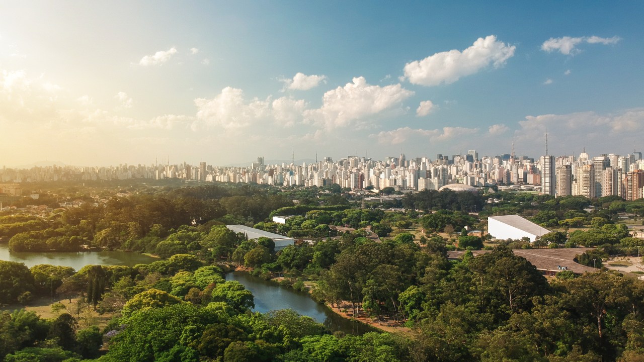 Vista aérea do Parque Ibirapuera, em São Paulo, Brasil
