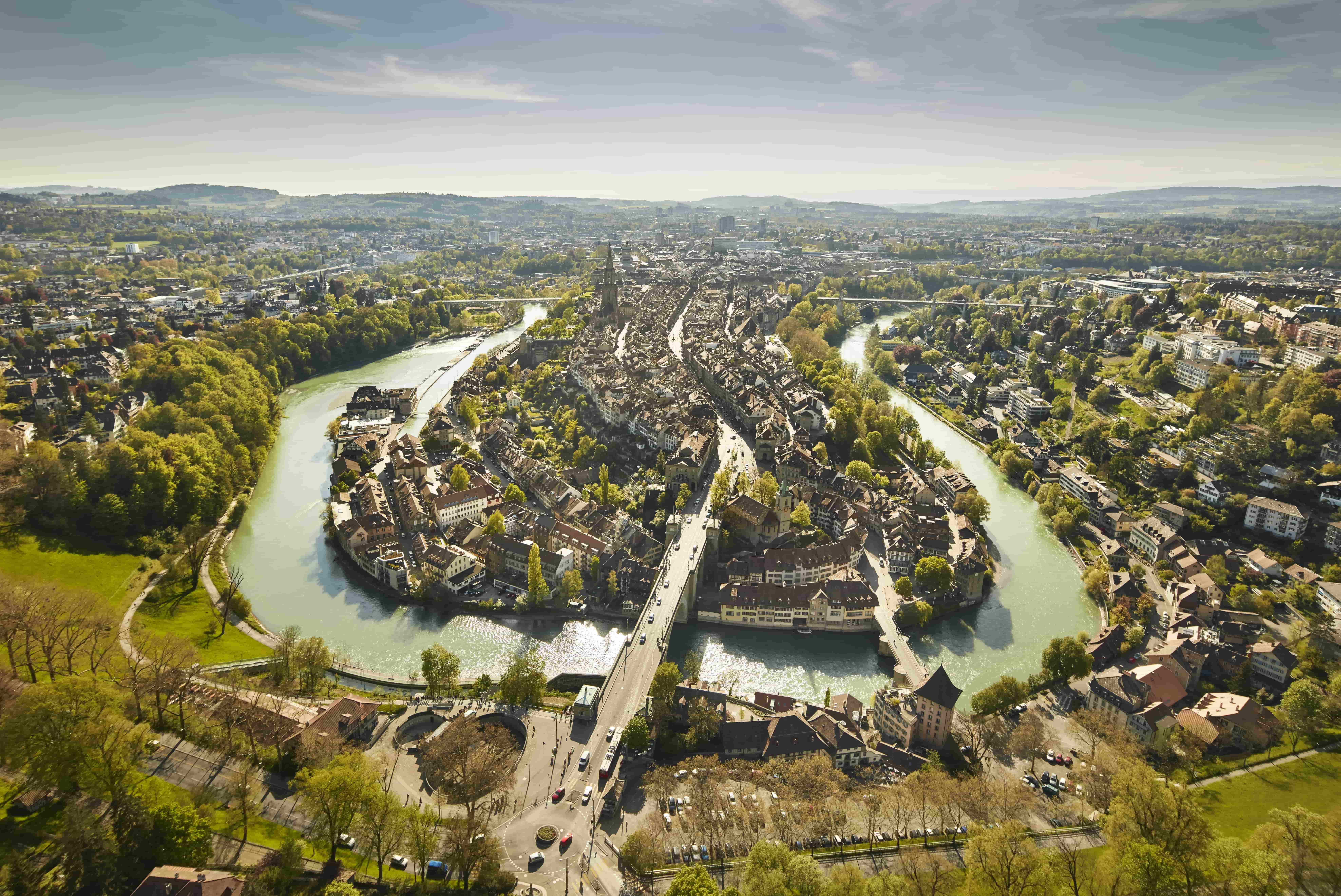 O desenho "rocambolesco" de Berna, onde o rio Aare faz a curva.