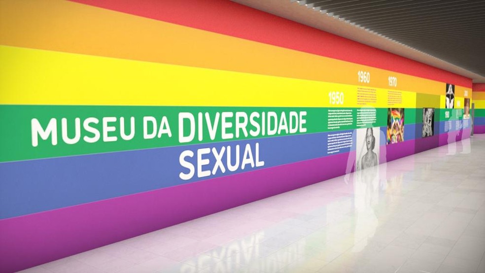Na imagem vemos uma parede estampada com as sete cores do arco-íris que representam a comunidade Queer.
