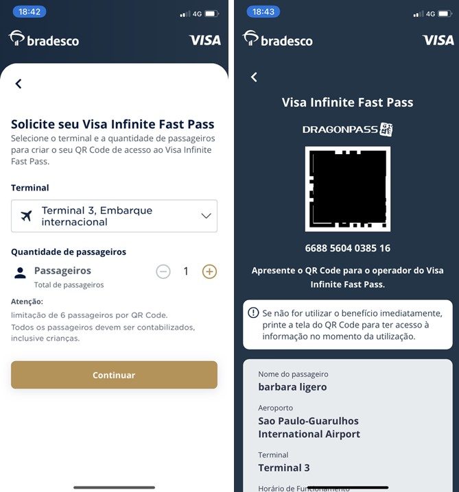 Visa Infinite Pass, Aeroporto de Guarulhos, São Paulo, Brasil