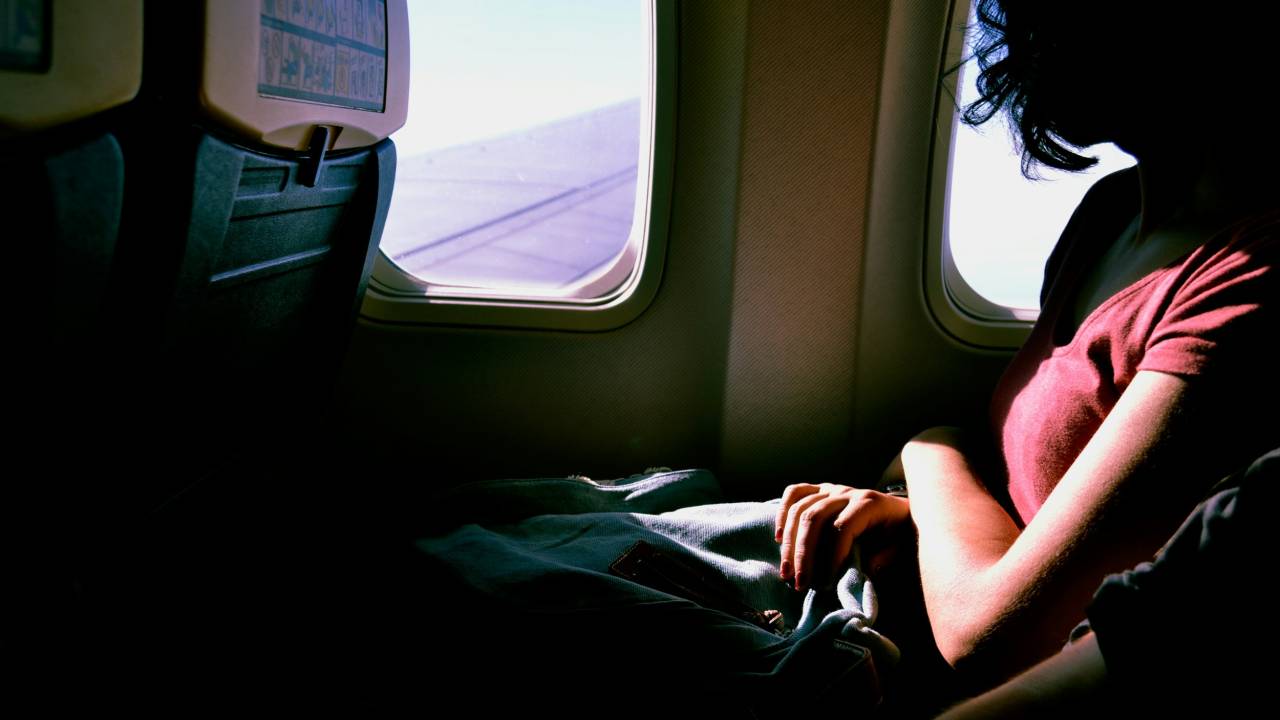 Voo, avião, mulher