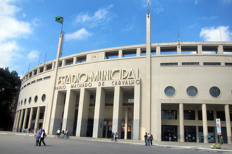 Icônica fachada do Mercado Livre Arena Pacaembu, em São Paulo, estadio do pacaembu
